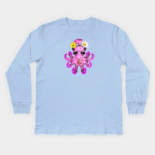 Cute Pink Baby Octopus Hippie Kids Long Sleeve T-Shirt